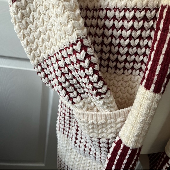 NWT Fate Anthropology Thick Knit Hooded Long Length Striped Open Cardigan Sz S - Picture 3 of 4